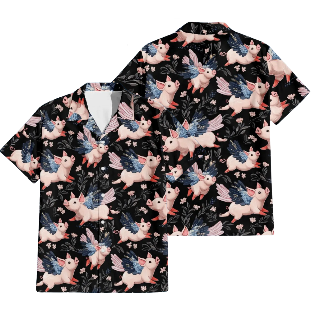 Flying Pig Black Pink Hawaiian Shirt Men Women, Pig Lover Hawaiian Shirts HE0367