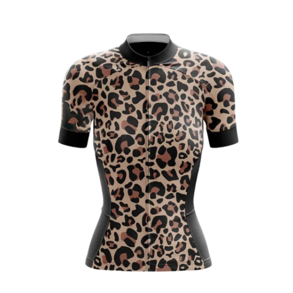 Leopard Short Sleeve Cycling Jersey For Women, Leopard Animal Printed Cycling Jersey For Ladies CG0734