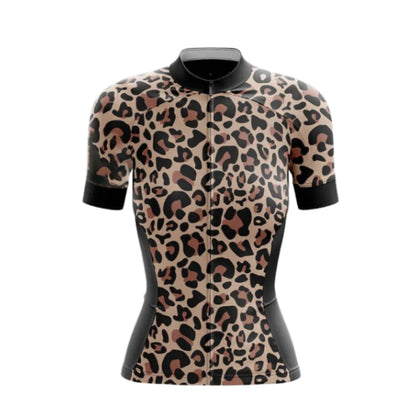 Leopard Short Sleeve Cycling Jersey For Women, Leopard Animal Printed Cycling Jersey For Ladies CG0734