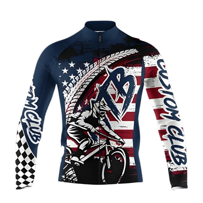Custom USA Flag MTB Cycle Long Sleeve Jersey For Mens, Custom Patriotic Cycling MTB Jerseys For Team CZ0115