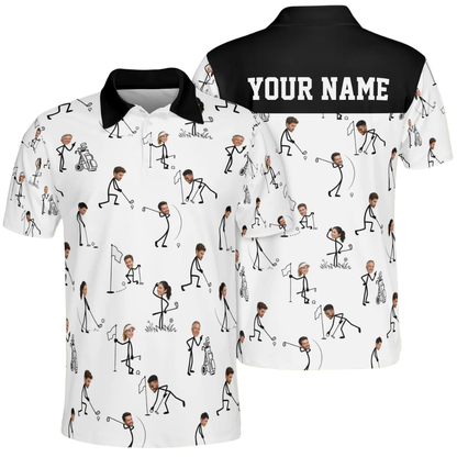 Custom Face Stick Figure Golf Mens Polo Shirt, Custom Funny Photo Golf Shirts GE0595