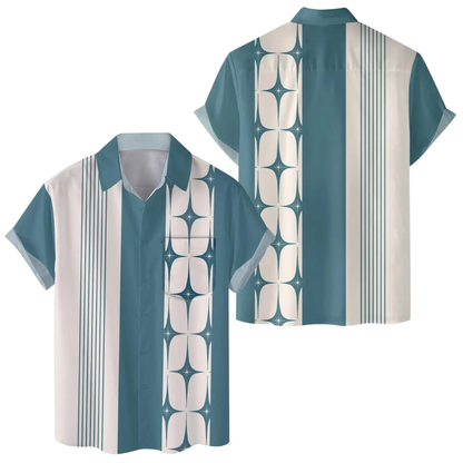 Geometric Retro Pocket Hawaiian Shirt For Men, Retro Hawaiian Shirts HE0536