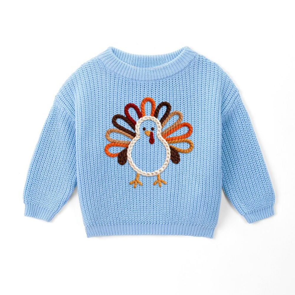 Turkey Thanksgiving Baby Embroidered Knit Sweater, Thanksgiving Baby Sweatshirt BB0321