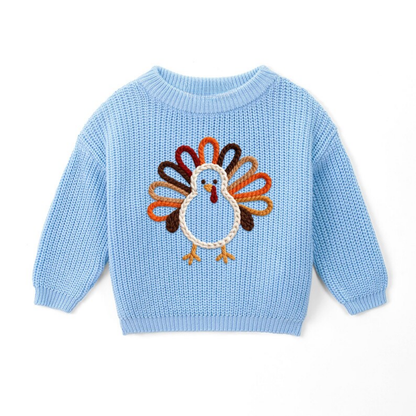 Turkey Thanksgiving Baby Embroidered Knit Sweater, Thanksgiving Baby Sweatshirt BB0321