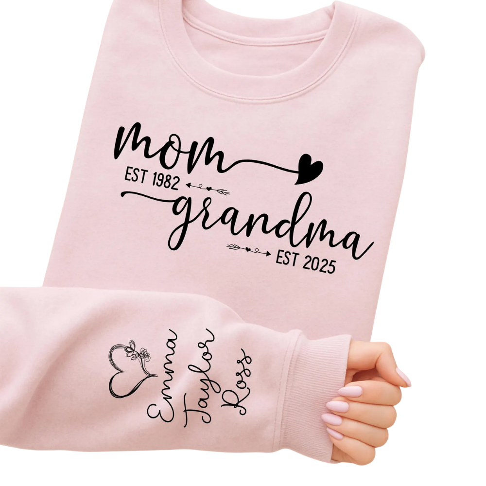 Custom Mom Grandma Est Sweatshirt With Kids Names, Custom Grandma Sweatshirts 2D1039