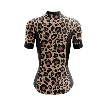 Leopard Short Sleeve Cycling Jersey For Women, Leopard Animal Printed Cycling Jersey For Ladies CG0734