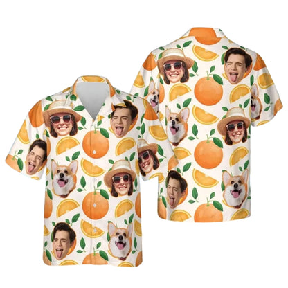 Custom Photo Orange Fruit Hawaiian Shirt For Men Women, Custom Orange Hawaiian Shirts With Face HE0168
