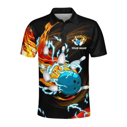 Custom Thunder Flame Bowling Mens Polo Shirt, Custom Flame Bowling Shirts For Team BZ0581