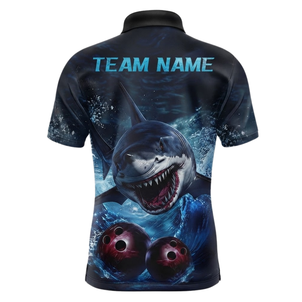 Men's Custom Shark Bowling Polo Shirt, Custom Shark Bowling Shirts Team BZ0601