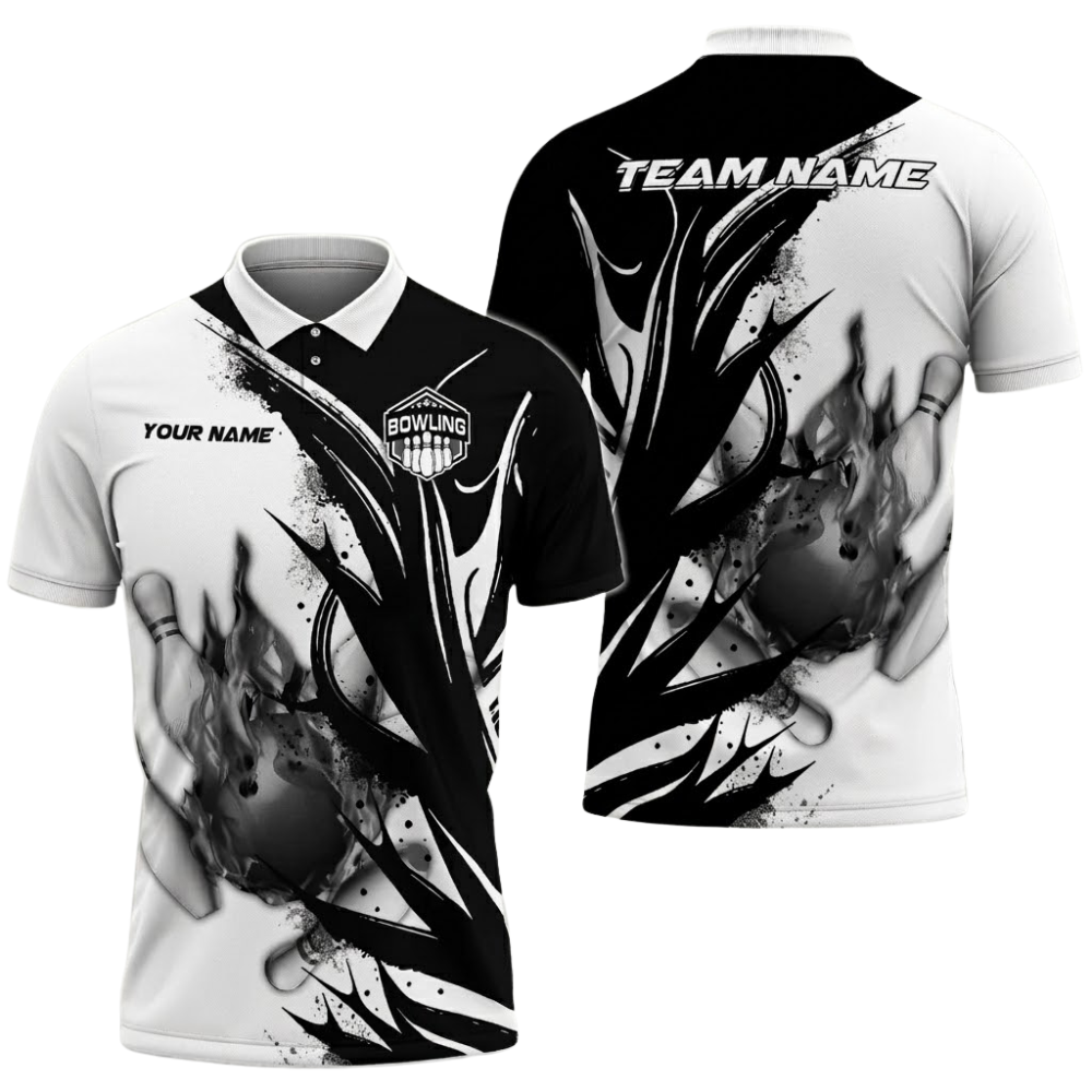 Fire Ball Custom Red And White Bowling Polo Shirt For Men, Custom Flame Bowling Team Shirts BZ0760