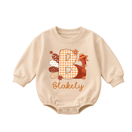 Custom Baby Name Turkey Thanksgiving Baby Romper Sweater, Personalized Thanksgiving Baby Romper Sweatshirt BB0214
