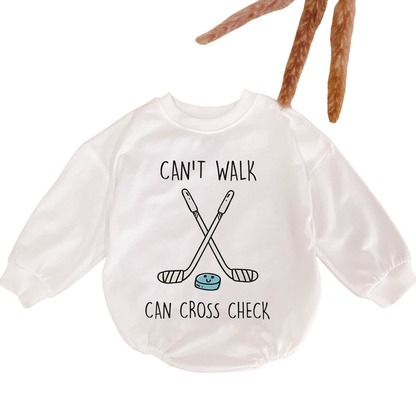 Can't Walk Can Cross Check Hockey Baby Romper Sweatshirt, Funny Hockey Romper Sweatshirt For Baby BB0532