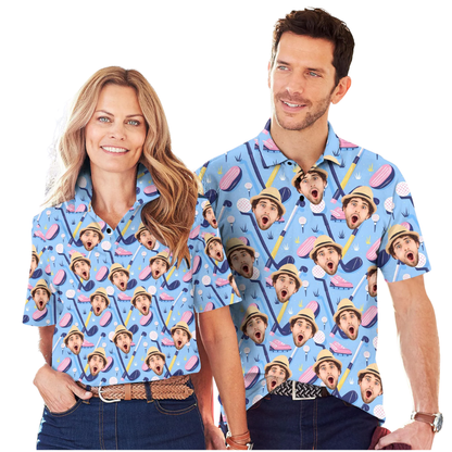 Custom Photo Argyle Couple Matching Golf Polo Shirt, Custom Face Golf Shirt For Men And Women GE0570