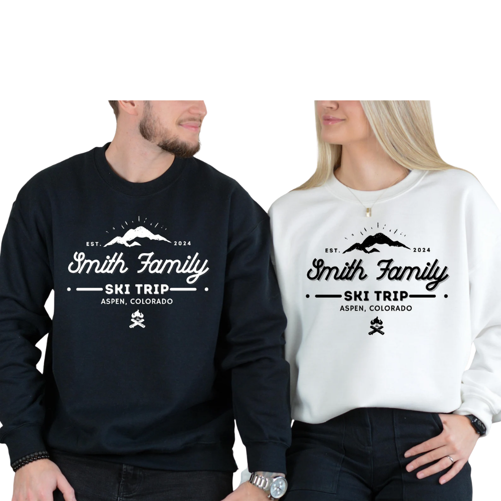 Personalized Ski Trip Family Matching Sweatshirt, Custom Ski Vacation Family Sweatshirts ET1292