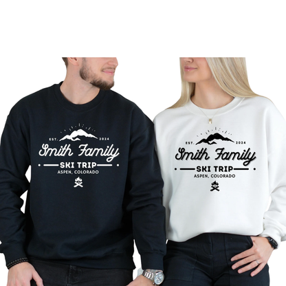 Personalized Ski Trip Family Matching Sweatshirt, Custom Ski Vacation Family Sweatshirts ET1292