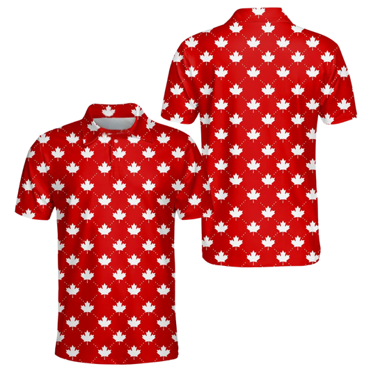 Red And White Maple Leaf Golf Shirt For Men, Canada Golf Shirts GE0494