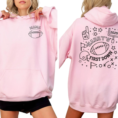 Happy's First Down Custom Football Birthday Family Sweatshirt, Custom 1st Birthday Football Family Sweatshirts ET1548