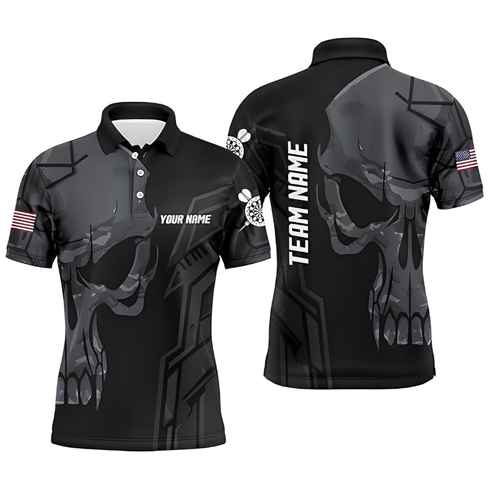 Custom Skull Black Darts Polo Shirt For Men, Custom Skull Darts Team Shirts DE0098