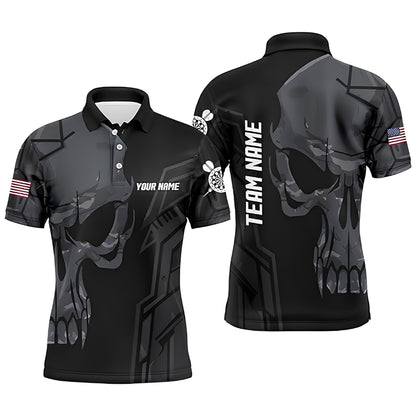 Custom Skull Black Darts Polo Shirt For Men, Custom Skull Darts Team Shirts DE0098