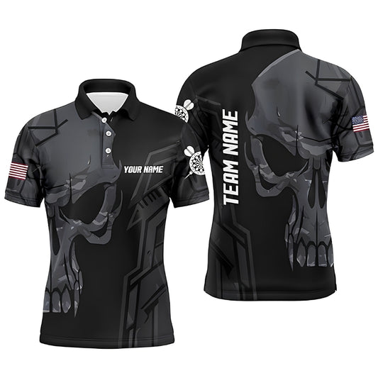 Custom Skull Black Darts Polo Shirt For Men, Custom Skull Darts Team Shirts DE0098