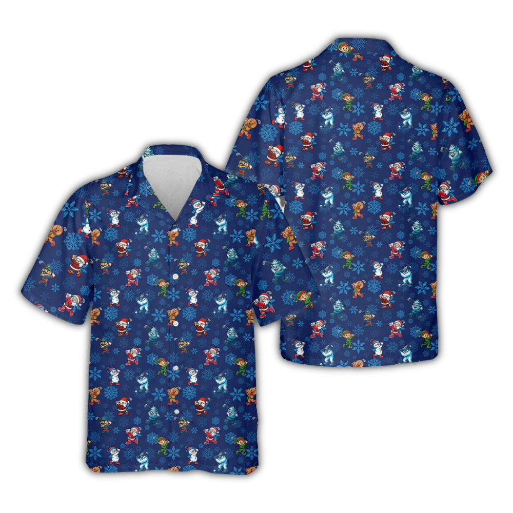 Christmas Character Playing Golf Hawaiian Shirt, Funny Golf Christmas Hawaiian Shirt HE0929