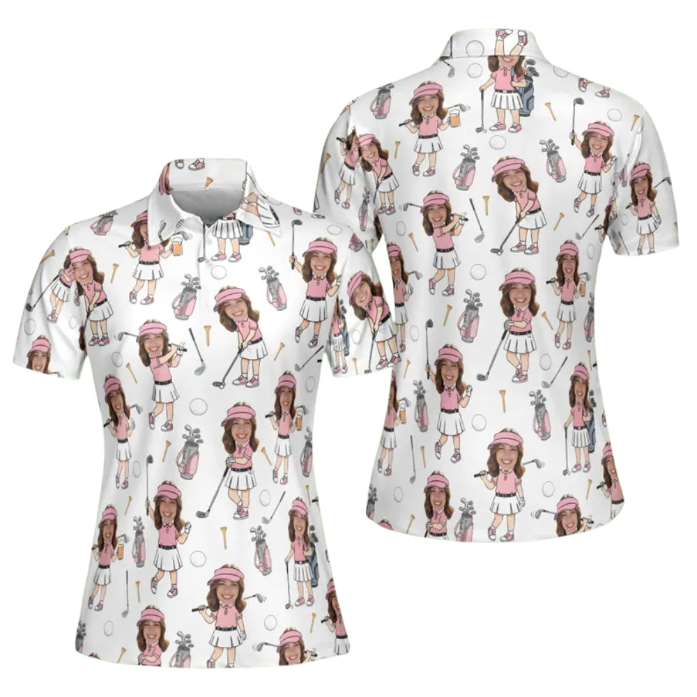 Women's Custom Face Golf Polo Shirt, Custom Photo Golf Shirt For Women GE0263