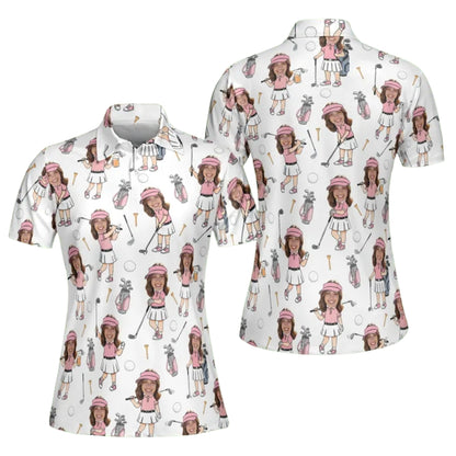 Women's Custom Face Golf Polo Shirt, Custom Photo Golf Shirt For Women GE0263