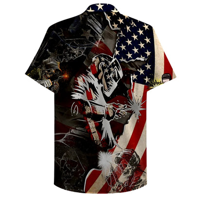 American Flag Welder Hawaiian Shirt For Mens, Welder Patriotic Hawaiian Shirts HE0417
