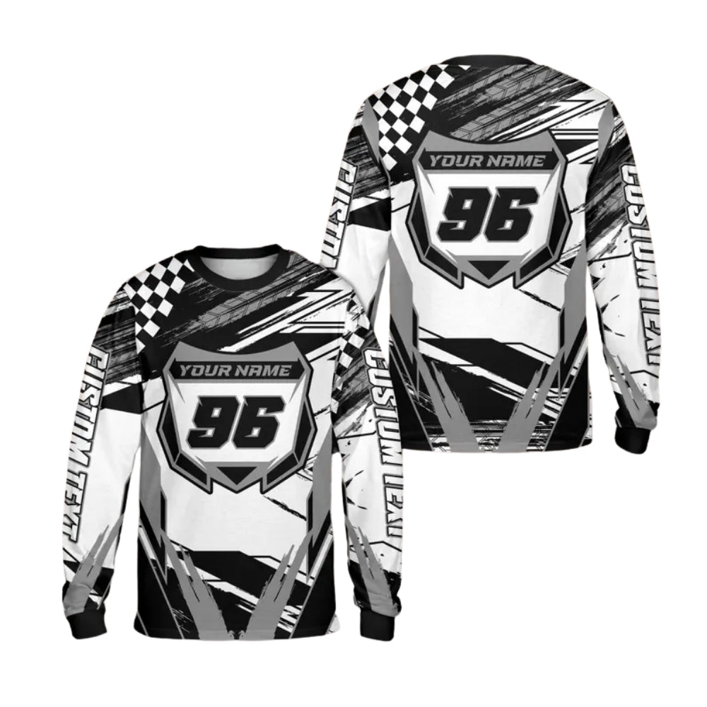 Custom Grunge Red And White Long Sleeve Dirt Bike Shirt For Men, Custom Name And Number Dirt Bike Jerseys ME0029