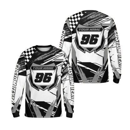 Custom Grunge Red And White Long Sleeve Dirt Bike Shirt For Men, Custom Name And Number Dirt Bike Jerseys ME0029