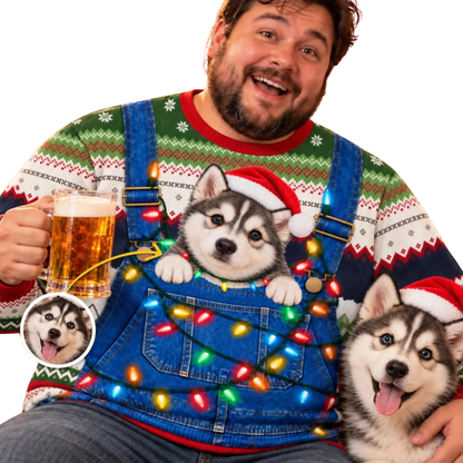 Custom Dog Photo Ugly Christmas Sweatshirt, Custom Pet Lover Christmas Ugly Sweater 2D1260