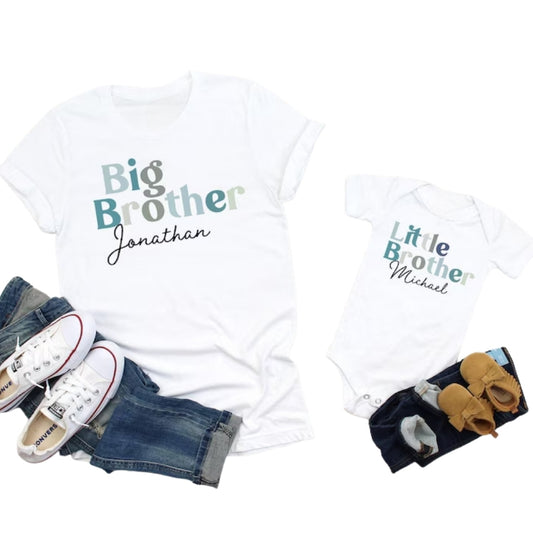 Big Brother Litlle Brother Custom Name Matching T Shirt, Baby Reveal Personalized Matching Siblings Shirts ET1018