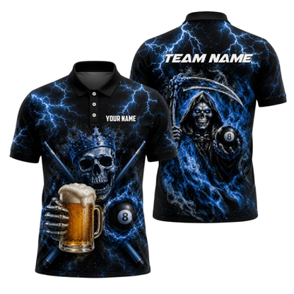 Custom Skull Beer 8 Ball Polo Shirt For Men, Custom Skull 8 Ball Pool Team Shirt BIZ0335