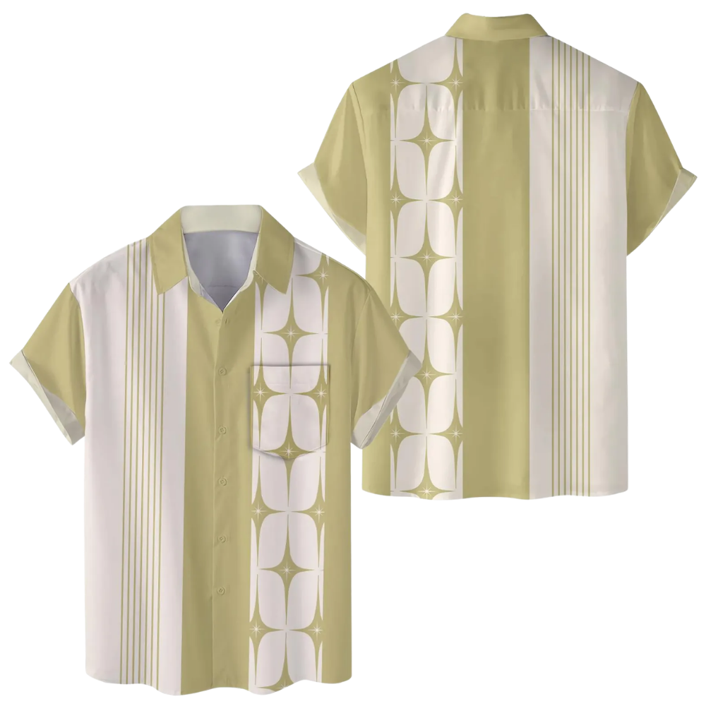 Geometric Retro Pocket Hawaiian Shirt For Men, Retro Hawaiian Shirts HE0536