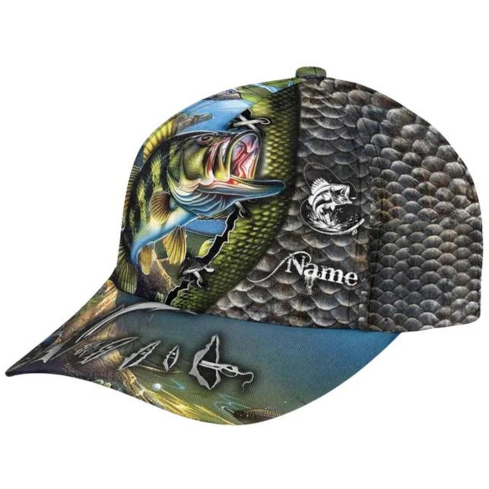 Custom Bass Fishing Camo Baseball Cap, Custom Fishing Hat 3D Printed CP0621