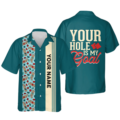 Your Hole Is My Goal Custom Retro Cornhole Hawaiian Shirt Men, Custom Funny Cornhole Hawaiian Shirts HE0221