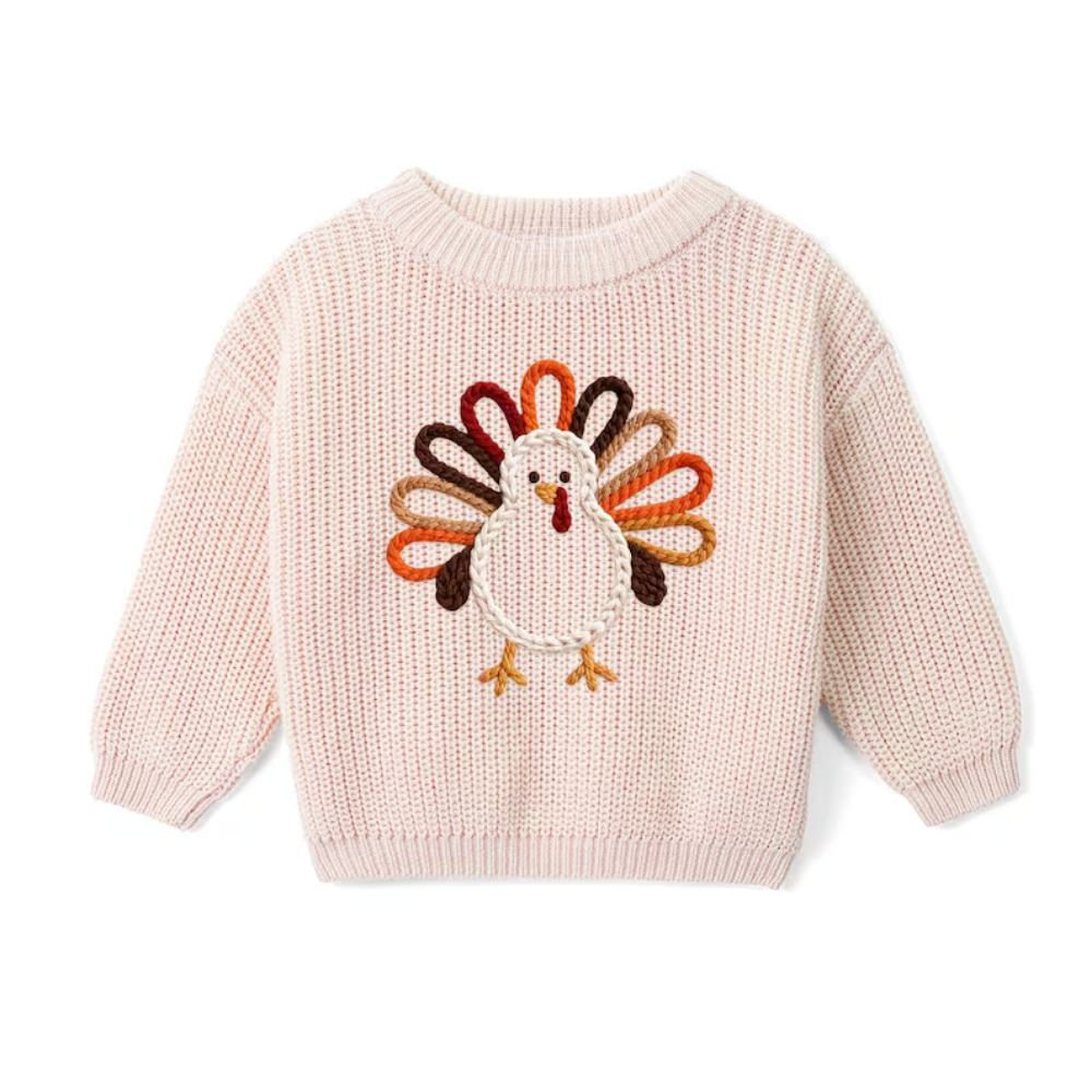 Turkey Thanksgiving Baby Embroidered Knit Sweater, Thanksgiving Baby Sweatshirt BB0321