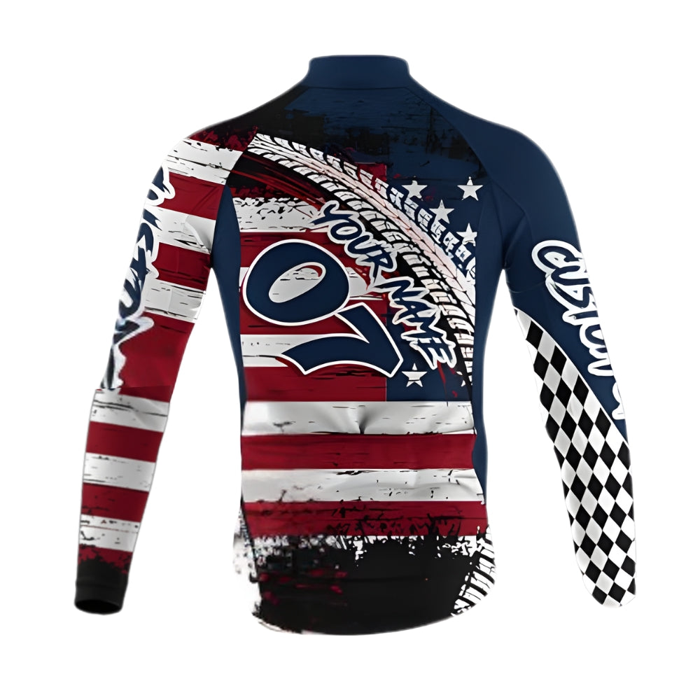 Custom USA Flag MTB Cycle Long Sleeve Jersey For Mens, Custom Patriotic Cycling MTB Jerseys For Team CZ0115