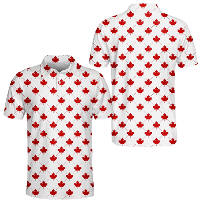 Red And White Maple Leaf Golf Shirt For Men, Canada Golf Shirts GE0494