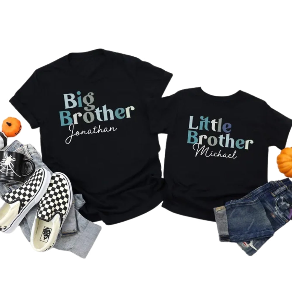 Big Brother Litlle Brother Custom Name Matching T Shirt, Baby Reveal Personalized Matching Siblings Shirts ET1018