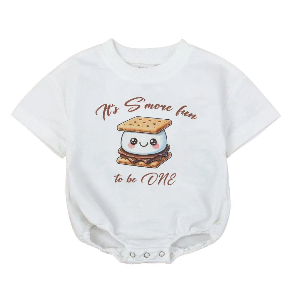 It’s S’more Fun To Be ONE Baby T Shirt Bubble Romper Romper, Funny First Birthday Romper BB0133