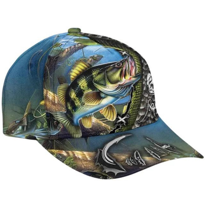 Custom Bass Fishing Camo Baseball Cap, Custom Fishing Hat 3D Printed CP0621