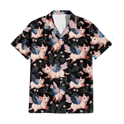 Flying Pig Black Pink Hawaiian Shirt Men Women, Pig Lover Hawaiian Shirts HE0367