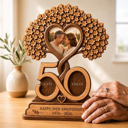 Custom Photo 50th Wedding Anniversary Layer Wooden Plaque, Custom Picture Golden Wedding Wooden Block WD0932