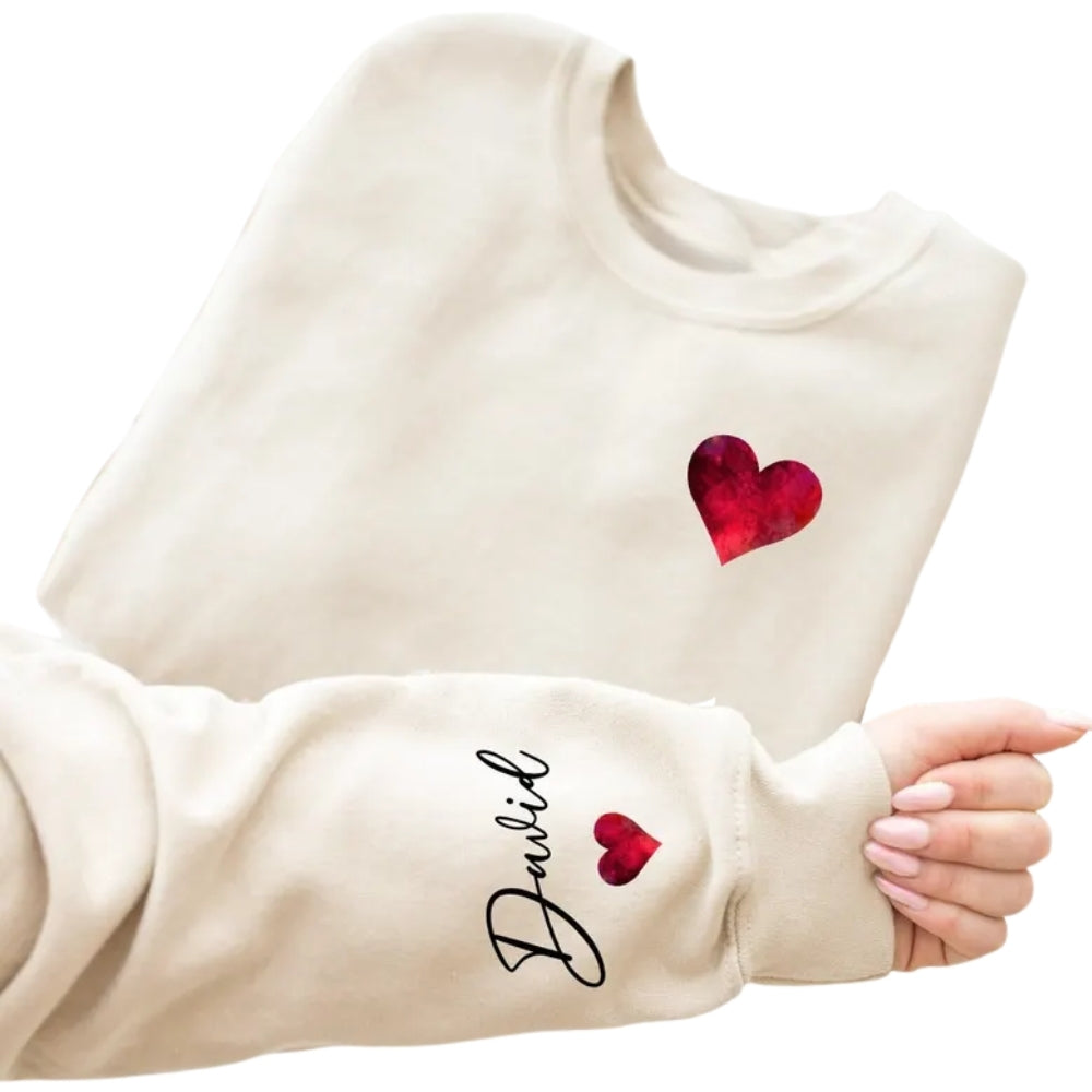 Custom Valentines Day Sweatshirt With Name on Sleeve, Custom Valentine Heart Sweatshirt 2D0825