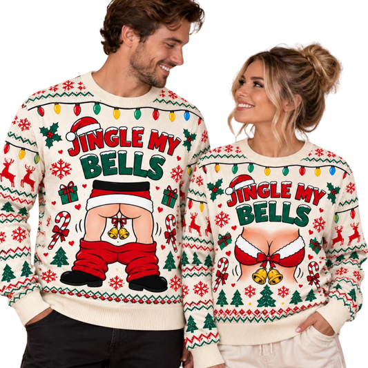 Jingle My Bells Matching Couple Christmas Ugly Sweater, Funny Christmas Ugly Sweatshirt For His Her 2D1302
