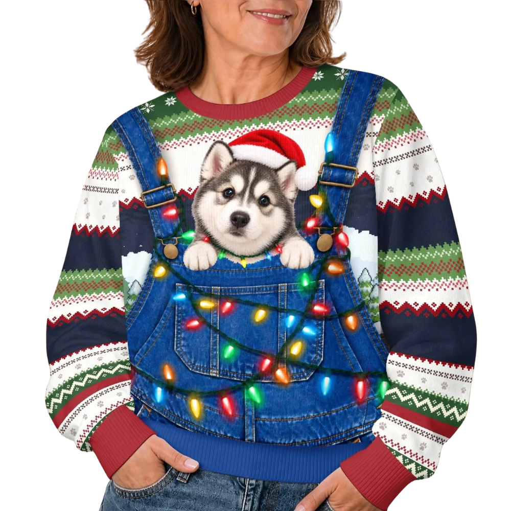 Custom Dog Photo Ugly Christmas Sweatshirt, Custom Pet Lover Christmas Ugly Sweater 2D1260