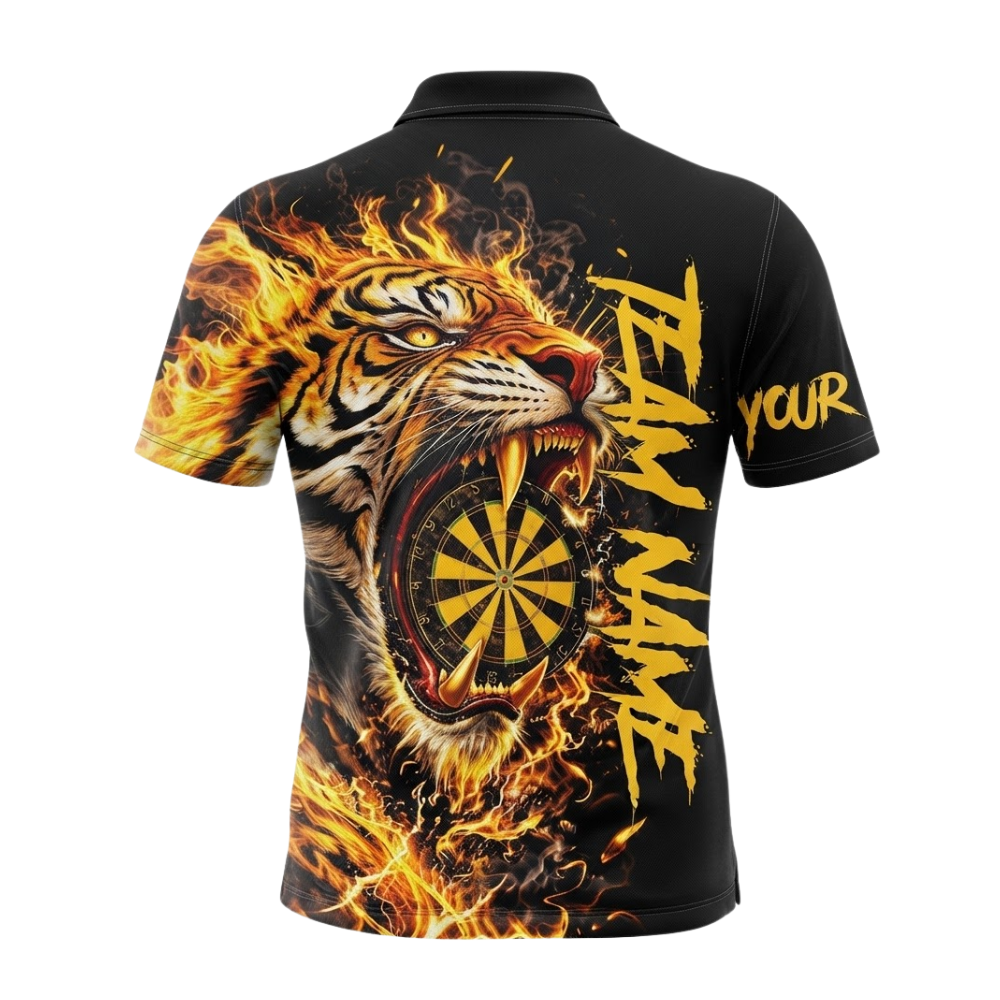 Custom Tiger Yellow Flame Darts Men Polo Shirt, Custom Tiger Dart Team Shirt DE0117