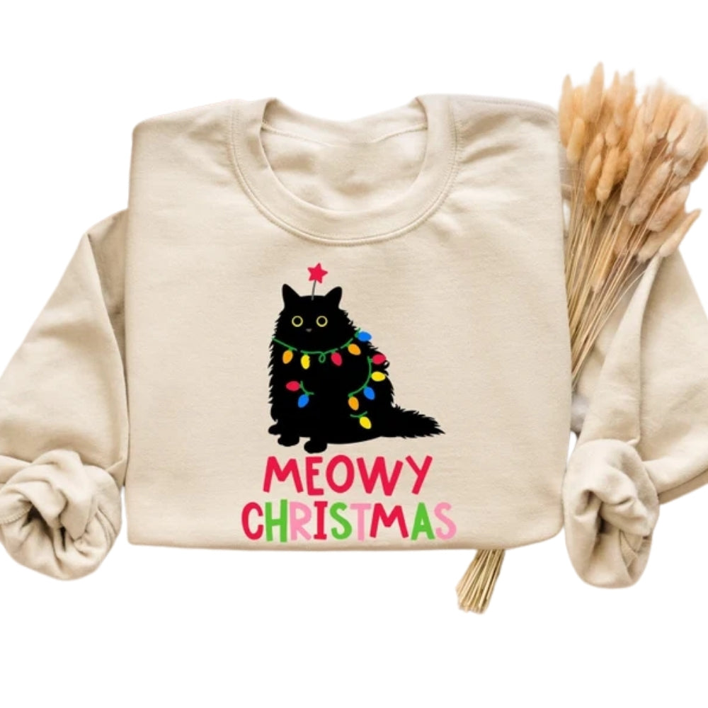 Meowy Christmas Sweatshirt, Cat Christmas Sweatshirt 2D0742