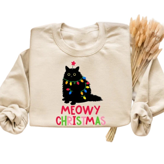 Meowy Christmas Sweatshirt, Cat Christmas Sweatshirt 2D0742